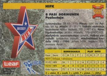 1993-94 Leaf Sisu SM-Liiga (Finnish) #89 Pasi Sormunen Back