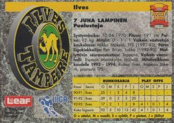 1993-94 Leaf Sisu SM-Liiga (Finnish) #113 Juha Lampinen Back