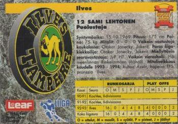 1993-94 Leaf Sisu SM-Liiga (Finnish) #115 Sami Lehtonen Back
