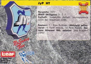 1993-94 Leaf Sisu SM-Liiga (Finnish) #134 JyP HT Back