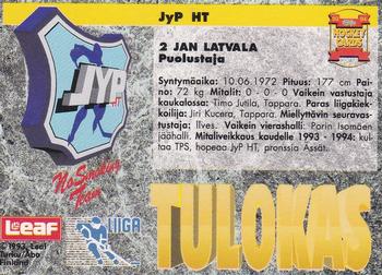 1993-94 Leaf Sisu SM-Liiga (Finnish) #138 Jan Latvala Back