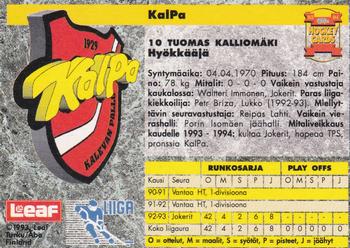 1993-94 Leaf Sisu SM-Liiga (Finnish) #171 Tuomas Kalliomäki Back
