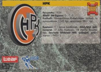 1993-94 Leaf Sisu SM-Liiga (Finnish) #232 HPK Back