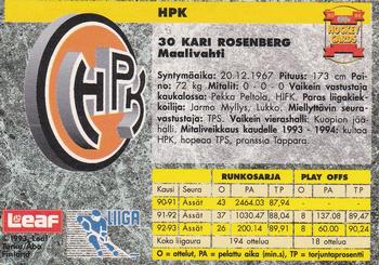 1993-94 Leaf Sisu SM-Liiga (Finnish) #234 Kari Rosenberg Back