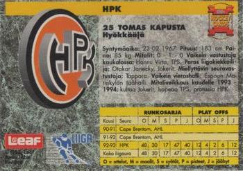 1993-94 Leaf Sisu SM-Liiga (Finnish) #250 Tomas Kapusta Back