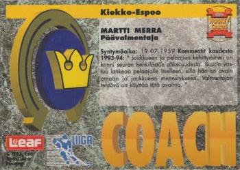 1993-94 Leaf Sisu SM-Liiga (Finnish) #255 Martti Merra Back