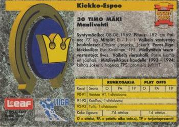 1993-94 Leaf Sisu SM-Liiga (Finnish) #257 Timo Mäki Back