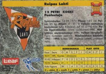 1993-94 Leaf Sisu SM-Liiga (Finnish) #286 Petri Koski Back