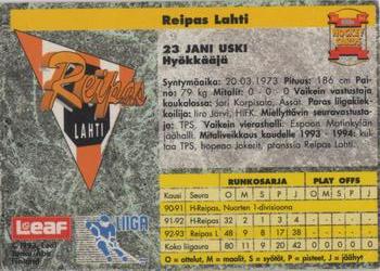 1993-94 Leaf Sisu SM-Liiga (Finnish) #298 Jani Uski Back