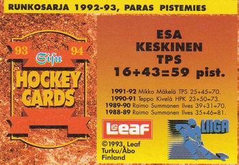 1993-94 Leaf Sisu SM-Liiga (Finnish) #360 Esa Keskinen Back