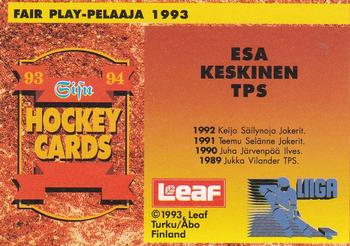1993-94 Leaf Sisu SM-Liiga (Finnish) #370a Esa Keskinen Back