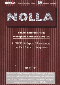 1994-95 Leaf Sisu SM-Liiga (Finnish) - Nollakortit #10 Sakari Lindfors Back
