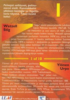 1994-95 Leaf Sisu SM-Liiga (Finnish) - Magic Numbers #1 Pasi Kuivalainen Back