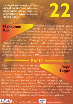 1994-95 Leaf Sisu SM-Liiga (Finnish) - Magic Numbers #9 Kimmo Salminen Back