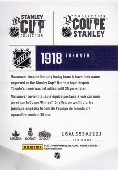 2012 Panini Molson Stanley Cup Collection #NNO 1918 Back