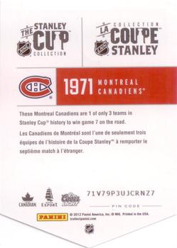 2012 Panini Molson Stanley Cup Collection #NNO 1971 Back