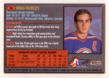 1998 Bowman CHL #54 Mike Hurley Back