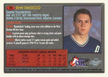 1998 Bowman CHL #59 Bret DeCecco Back