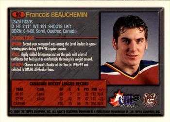1998 Bowman CHL #92 Francois Beauchemin Back