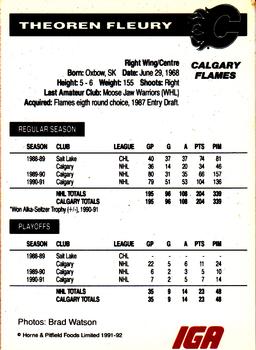 1991-92 IGA Calgary Flames #NNO Theoren Fleury Back