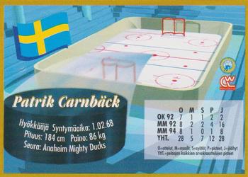 1995 Semic Ice Hockey (Finnish) #74 Patrik Carnbäck Back