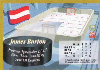 1995 Semic Ice Hockey (Finnish) #184 James Burton Back