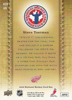 2010 Upper Deck National Hockey Card Day #HCD15 Steve Yzerman Back