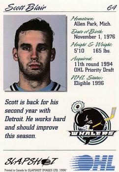 1995-96 Slapshot OHL #64 Scott Blair Back