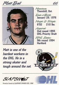 1995-96 Slapshot OHL #66 Matt Ball Back
