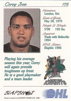 1995-96 Slapshot OHL #178 Corey Isen Back