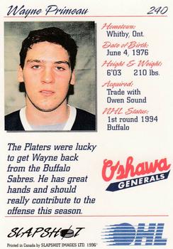 1995-96 Slapshot OHL #240 Wayne Primeau Back