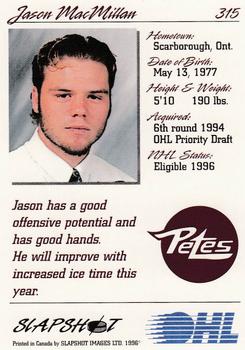 1995-96 Slapshot OHL #315 Jason MacMillan Back