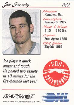 1995-96 Slapshot OHL #362 Joe Seroski Back
