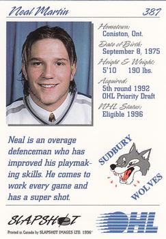 1995-96 Slapshot OHL #387 Neal Martin Back