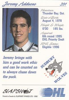 1995-96 Slapshot OHL #391 Jeremy Adduono Back