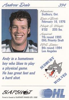 1995-96 Slapshot OHL #394 Andrew Dale Back