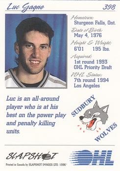 1995-96 Slapshot OHL #398 Luc Gagne Back