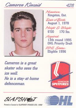 1995-96 Slapshot OHL #428 Cameron Kincaid Back