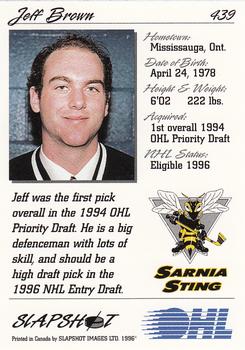 1995-96 Slapshot OHL #439 Jeff Brown Back
