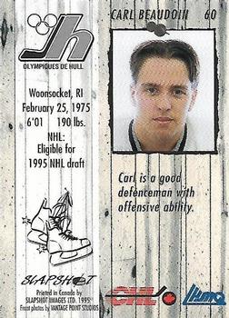 1995-96 Slapshot Memorial Cup #60 Carl Beaudoin Back