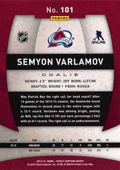 2013-14 Panini Totally Certified #101 Semyon Varlamov Back