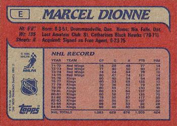 1985-86 Topps - Wax Box Bottom Panels Singles #E Marcel Dionne Back