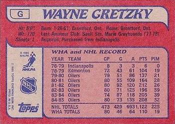 1985-86 Topps - Wax Box Bottom Panels Singles #G Wayne Gretzky Back