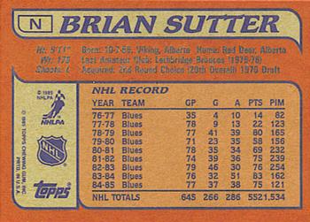1985-86 Topps - Wax Box Bottom Panels Singles #N Brian Sutter Back