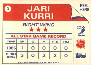 1985-86 Topps - Stickers #3 Jari Kurri Back