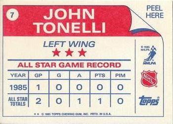 1985-86 Topps - Stickers #7 John Tonelli Back
