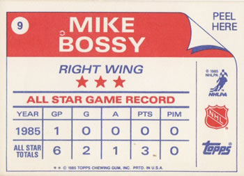 1985-86 Topps - Stickers #9 Mike Bossy Back