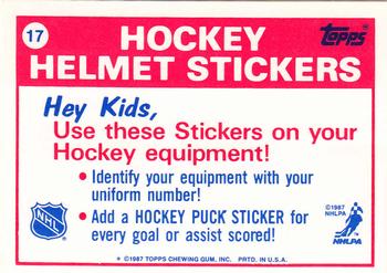 1987-88 Topps - Stickers #17 New York Rangers Back