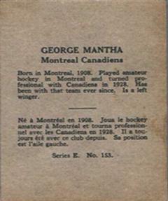 1937-38 O-Pee-Chee (V304E) #153 Georges Mantha Back