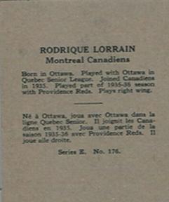 1937-38 O-Pee-Chee (V304E) #176 Rod Lorrain Back